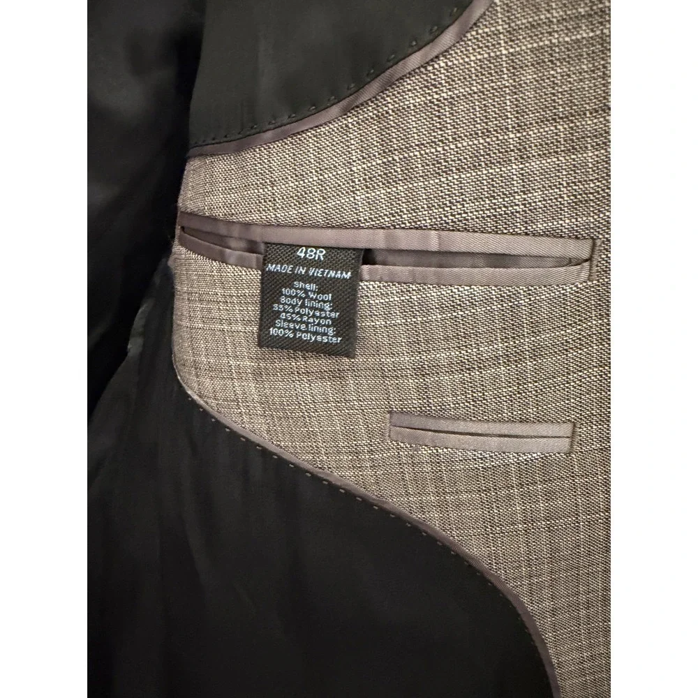 Marc Anthony Mens Grey Plaid 100% Wool Blazer Suit Jacket 48R